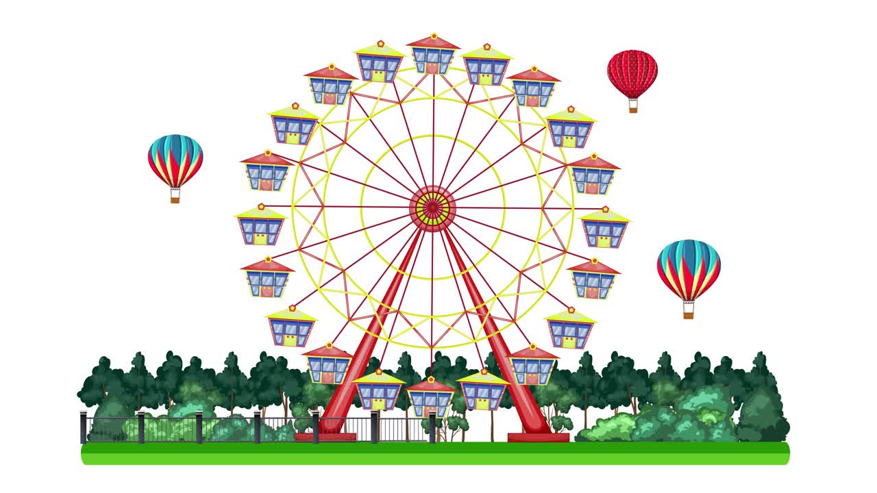 화려한 페리스 이 풍선이 상승하면서 회전합니다.