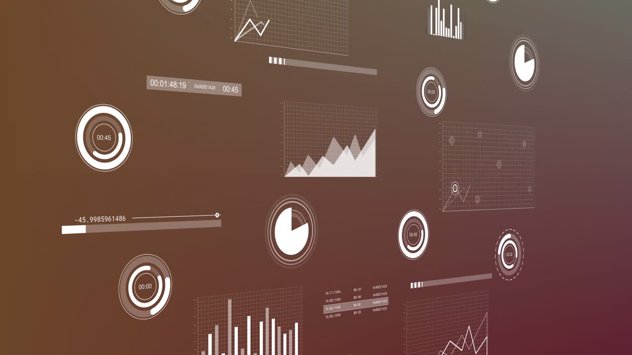 animación del procesamiento de datos financieros con estadísticas