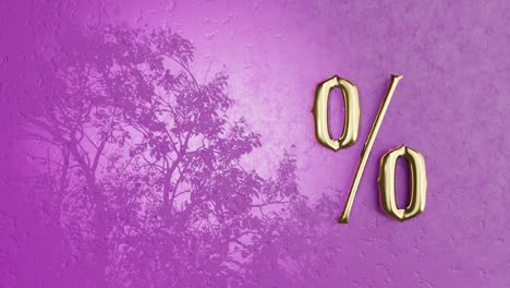 golden percent symbol, purple background with copyspace 3d graphic