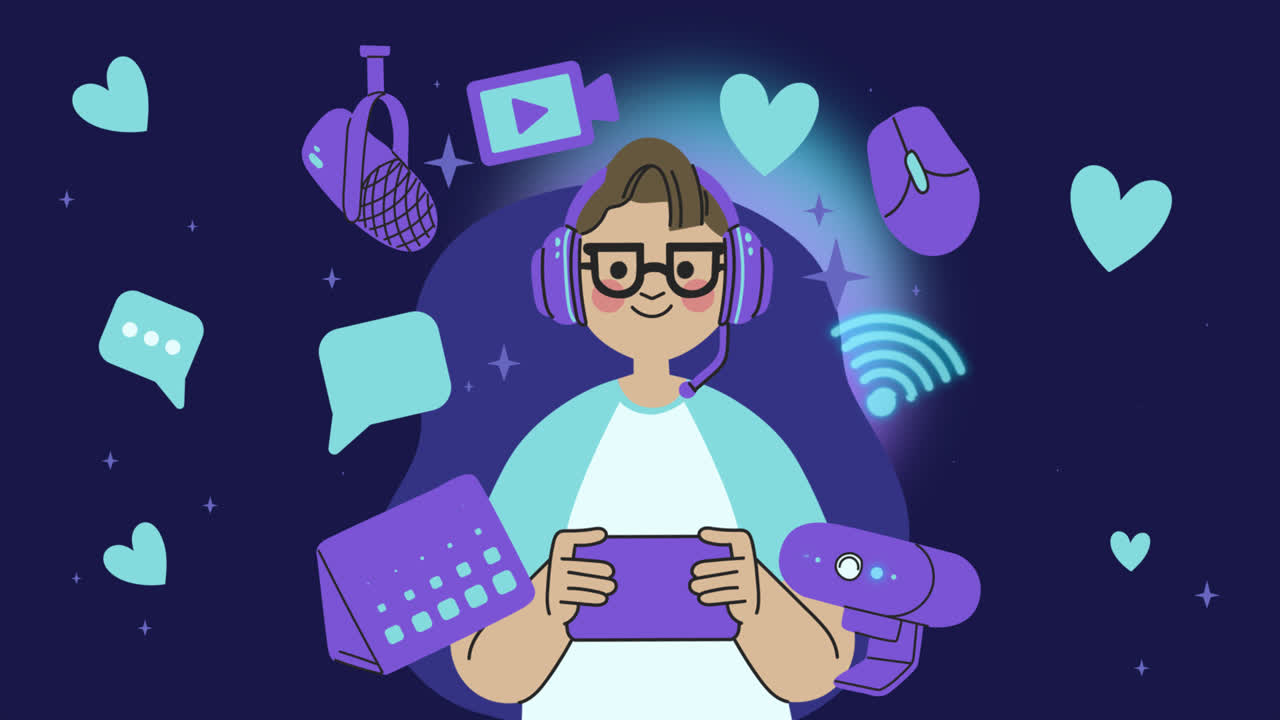 유기적인 평평한 게임 스트리머 요소 컬렉션의 애니메이션