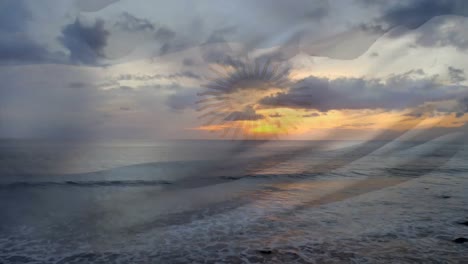 Animation-Der-Argentinischen-Flagge,-Die-über-Der-Meereslandschaft-Am-Strand-Weht