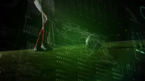 animación del procesamiento de datos sobre un jugador de fútbol caucásico en el campo de fútbol