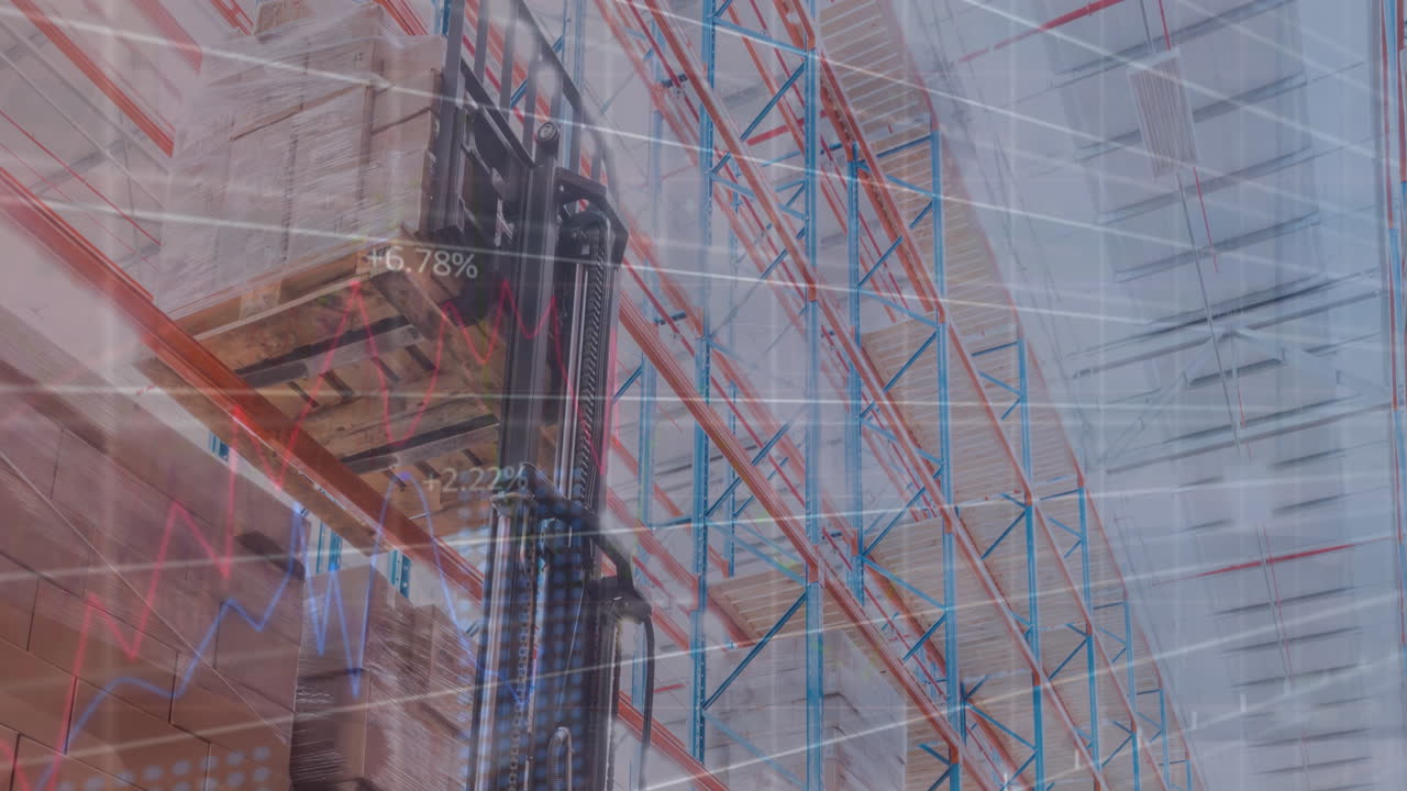 animación de datos financieros y gráficos sobre el almacén