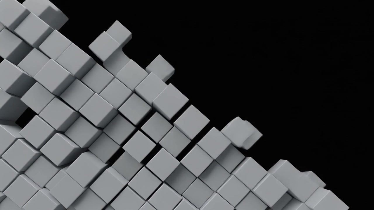 Abstract Animation of Moving White Cubes on Black Background