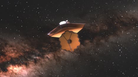 james webb space telescope with camera rotating and jwst moving past taking in early universe pictures - 3d cgi animation 4k