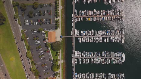 Mission-Bay-Marina-In-San-Diego,-California---Aerial-Top-Down