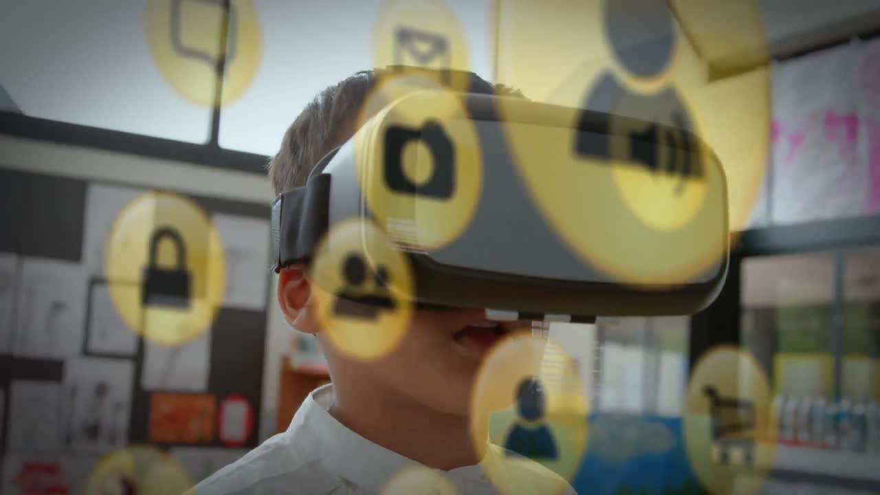Premium stock video - Animation of yellow icon with man wearing vr headset