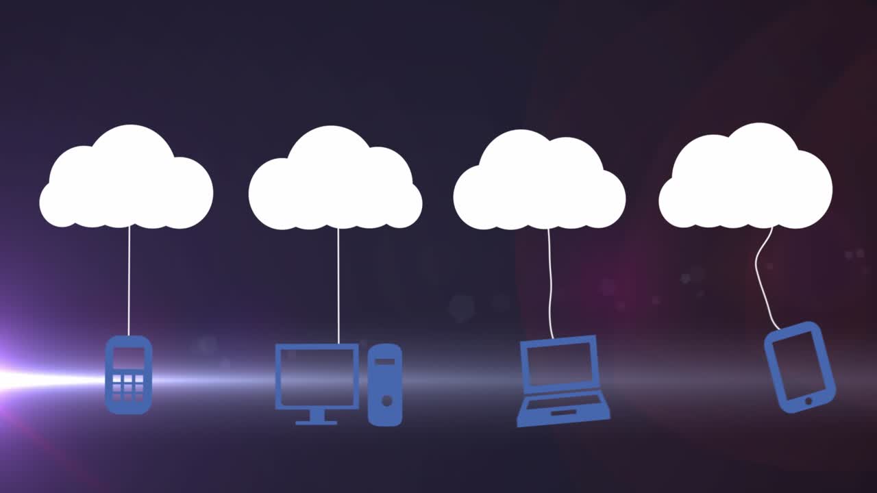 Animation of clouds with icons over light trails
