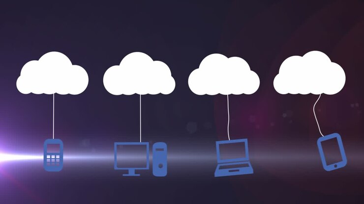 Animation of clouds with icons over light trails
