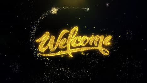 welcome text with fireworks