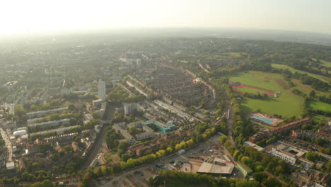 aerial slider shot over belsize park and hampstead heath london