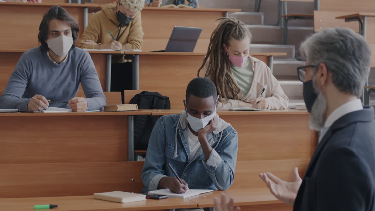 University Lecture with Students Wearing Masks