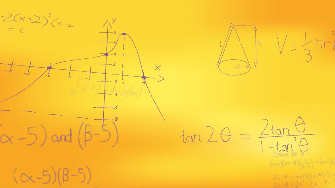 animación de fórmulas matemáticas escritas a mano sobre un fondo amarillo