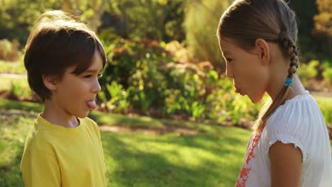 little boy and girl teasing each other