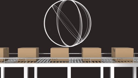 animation of rotating circles over conveyor belts with boxes