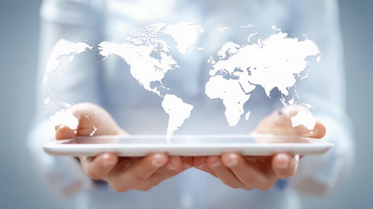 A Person Holding a Tablet with a Floating World Map, Symbolizing Global Connectivity and Technology in the Digital Age