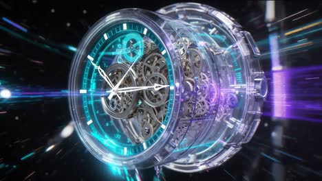 reloj mecánico futurista en movimiento