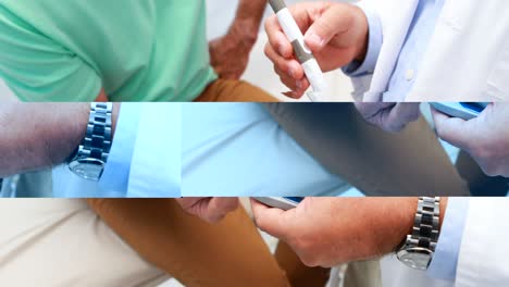 Mid-section-of-doctor-examining-senior-patient-blood-sugar