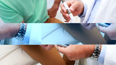 sección media del médico que examina el azúcar en la sangre del paciente mayor