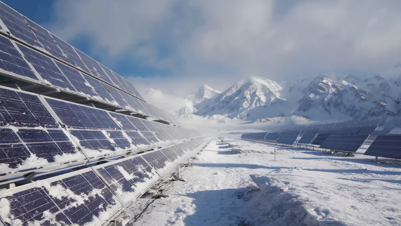 Solar Panels in a Snowy Mountain Landscape