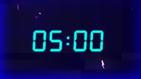 Animation of digital timer countdown and data processing over black background