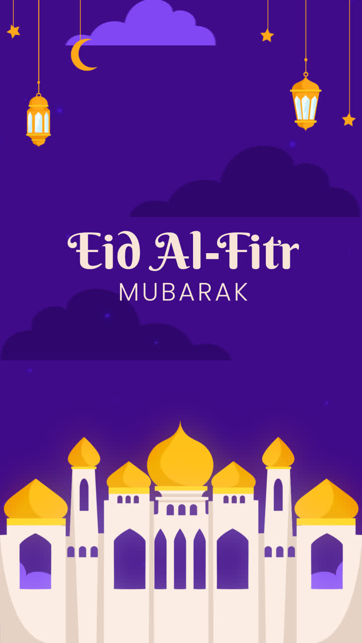 gráfico de movimiento de fondo plano para la celebración islámica de eid al-fitr
