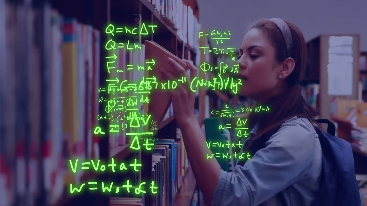 animación del procesamiento de datos científicos sobre una estudiante biracial