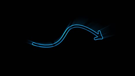 glowing neon line arrow icon isolated on black background. direction arrowhead symbol. motion graphics