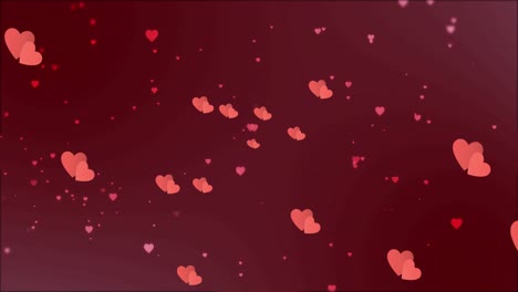 Animation-of-red-hearts-moving-on-red-background