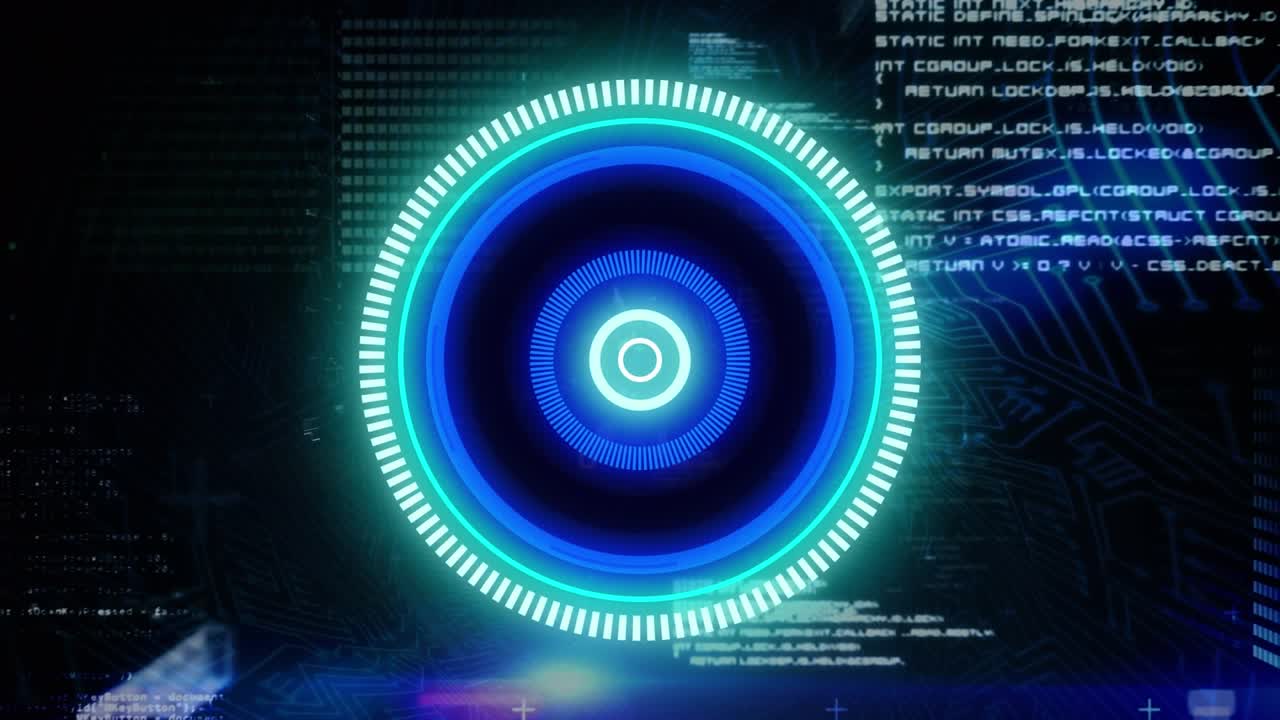 Animation af databehandling og scanning på sort baggrund