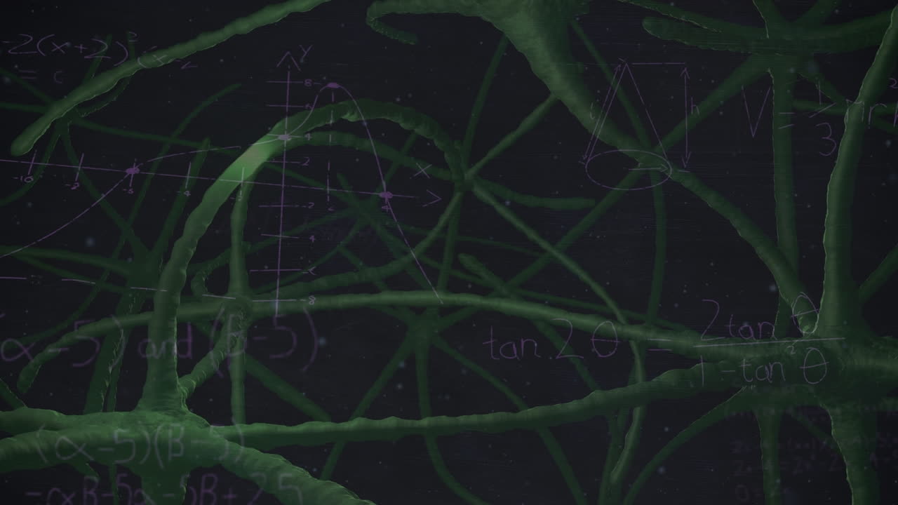 animación de ecuaciones matemáticas sobre las neuronas en fondo negro