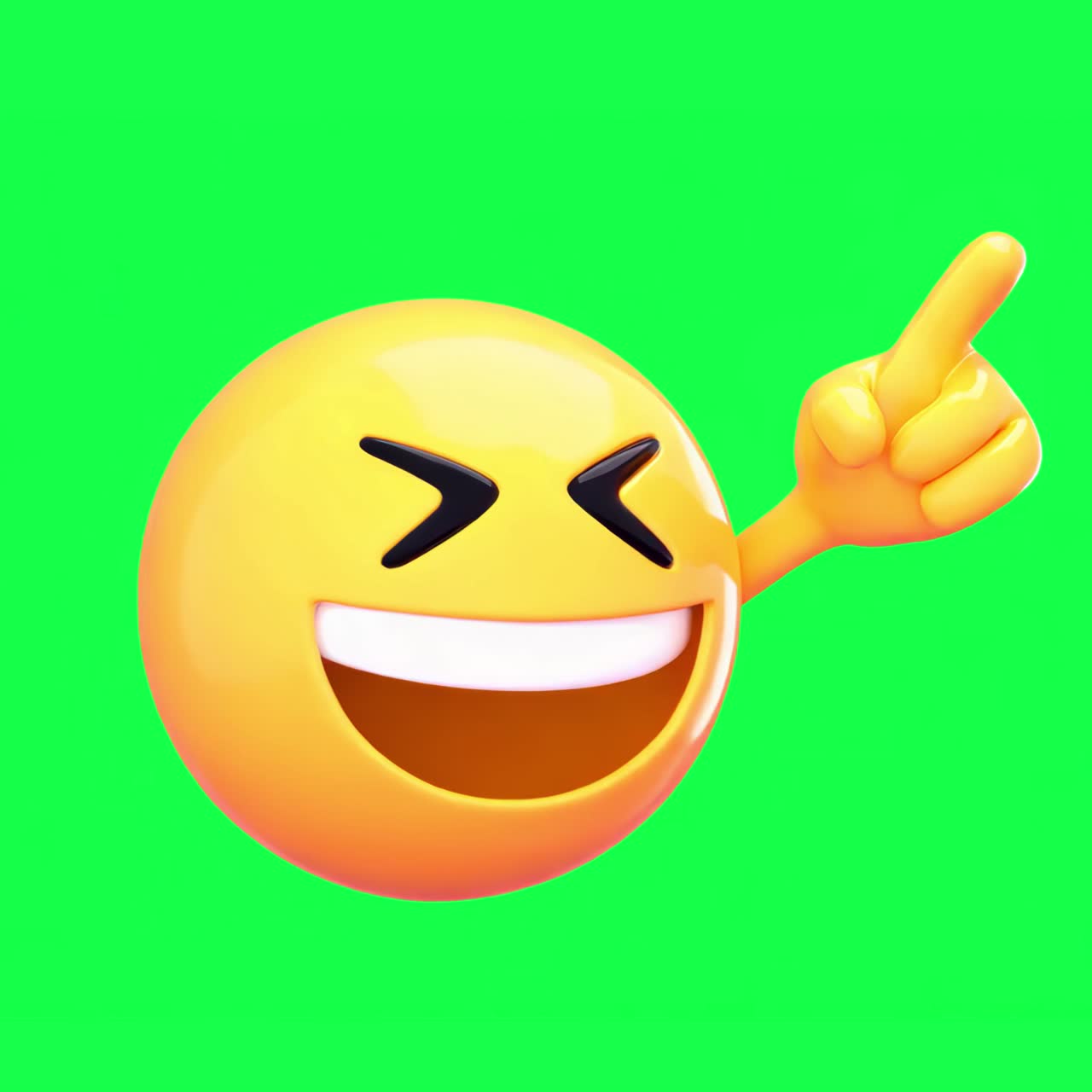 Animazione giocosa di un'emoji che punta verso l'alto, video 4K trasparente, schermo verde