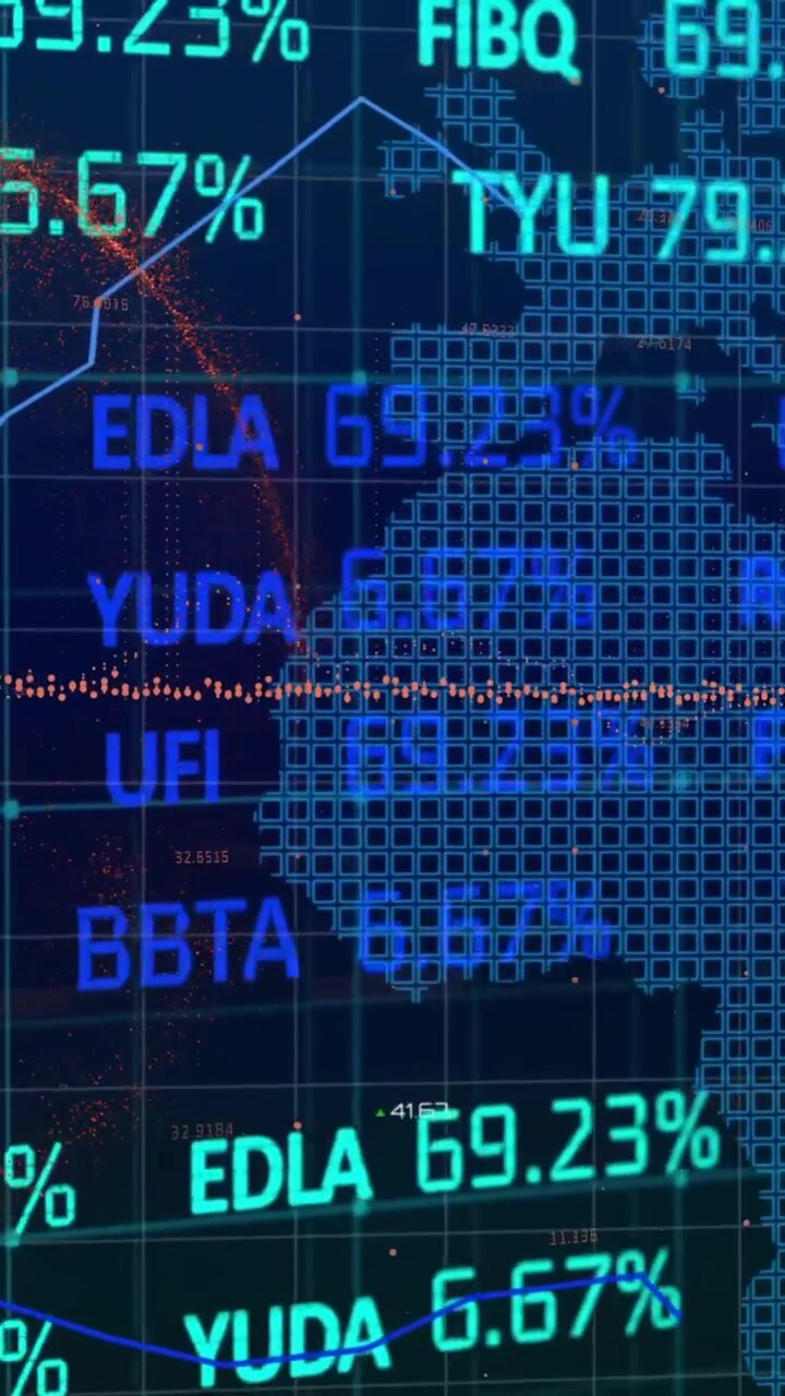 Animation of financial data processing over graphs and world map