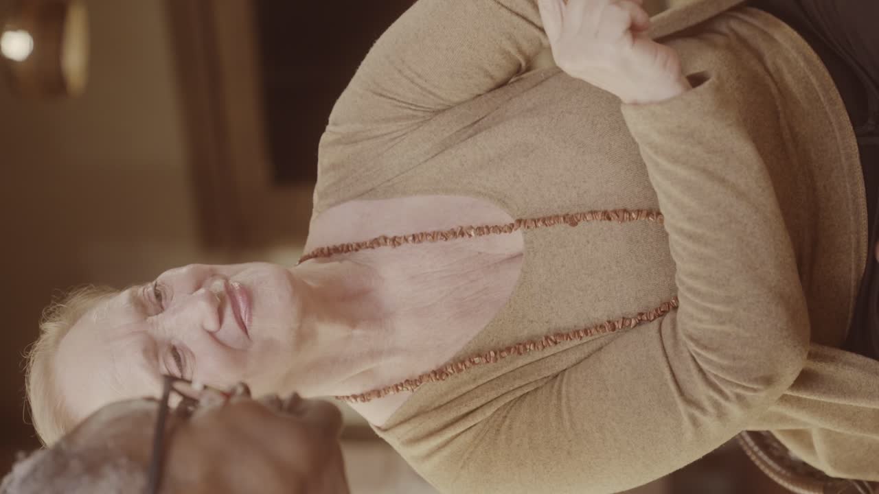 Senior Woman Happily Interacting with a Friend