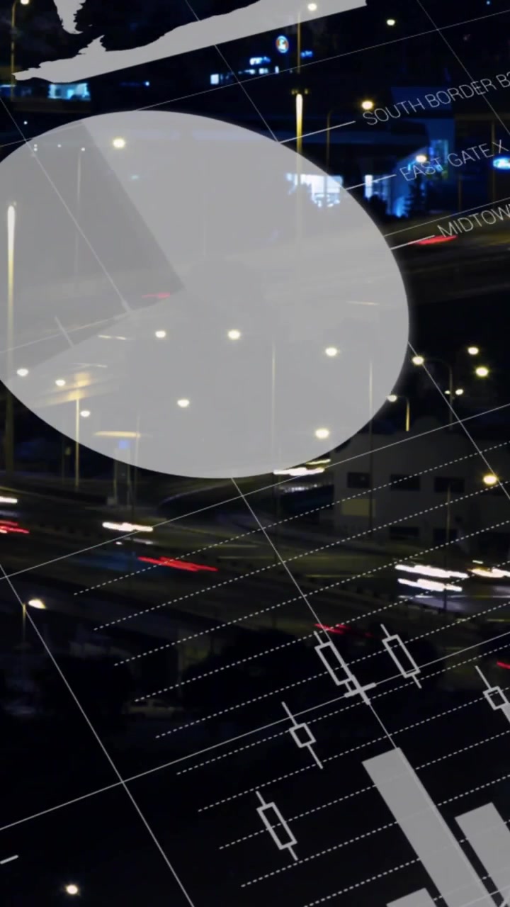 Light trails initiating analytics overlays, traffic flowing while bars sliding to show 71% 68%