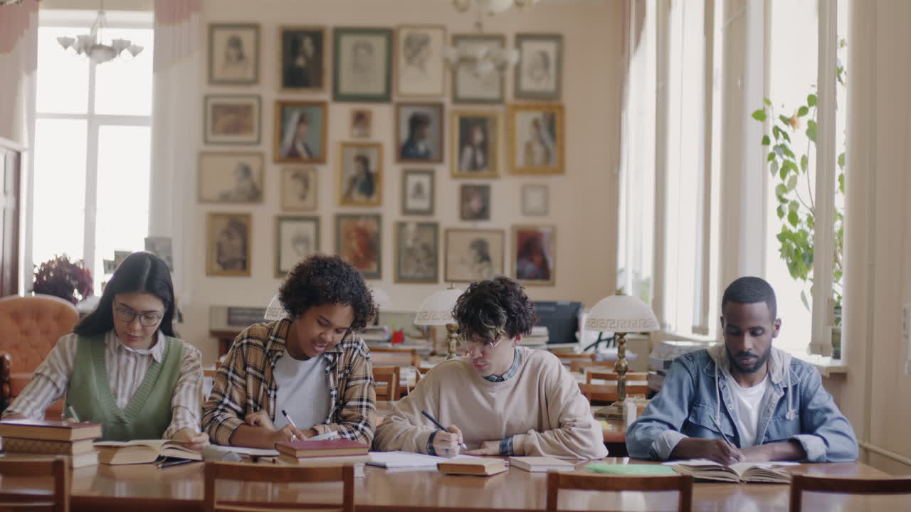 도서관에서 공부하는 학생