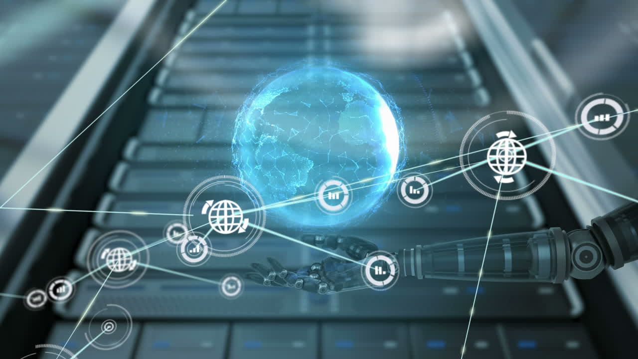 conectores en movimiento y datos digitales con globo digital