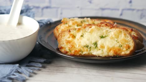 garlic bread with creamy soup