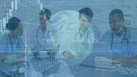 animación del procesamiento de datos y el mundo sobre diversos médicos