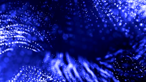 la animación de bucle de renderizado 3d de las partículas de brillo forma líneas oscilantes como guirnalda oscilante como fondo festivo o fondo abstracto de partículas con profundidad de campo y bokeh como bucle vj. azul 32