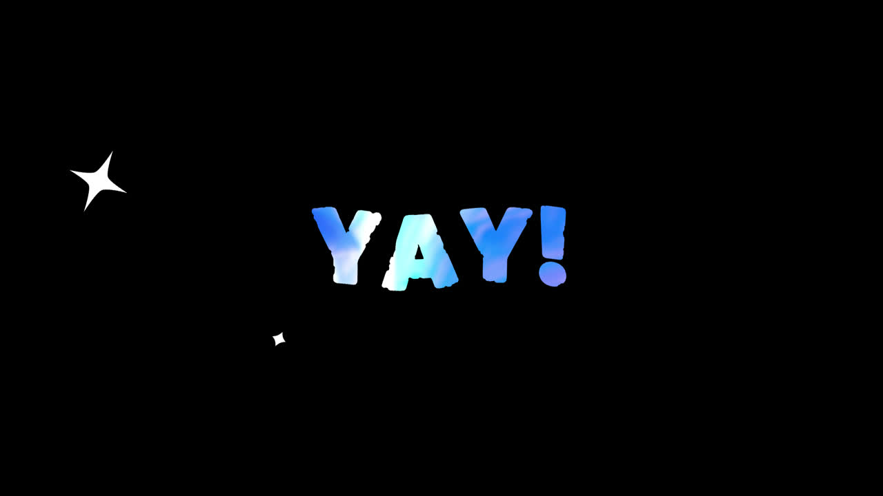 Animated 'YAY!' Text with Sparkles on Black Background