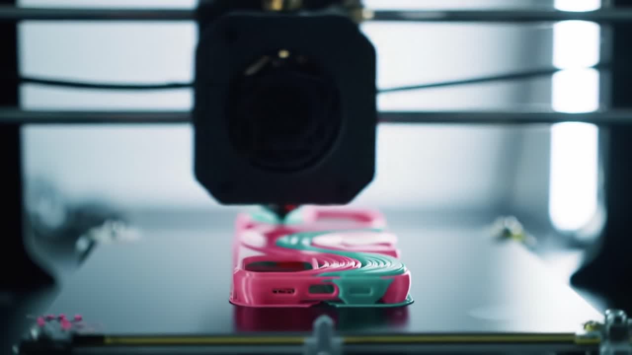 A Close-Up View of a 3D Printer in Action, Producing Colorful Cases with Precision and Detail as Layers Build Up to Create Unique Designs