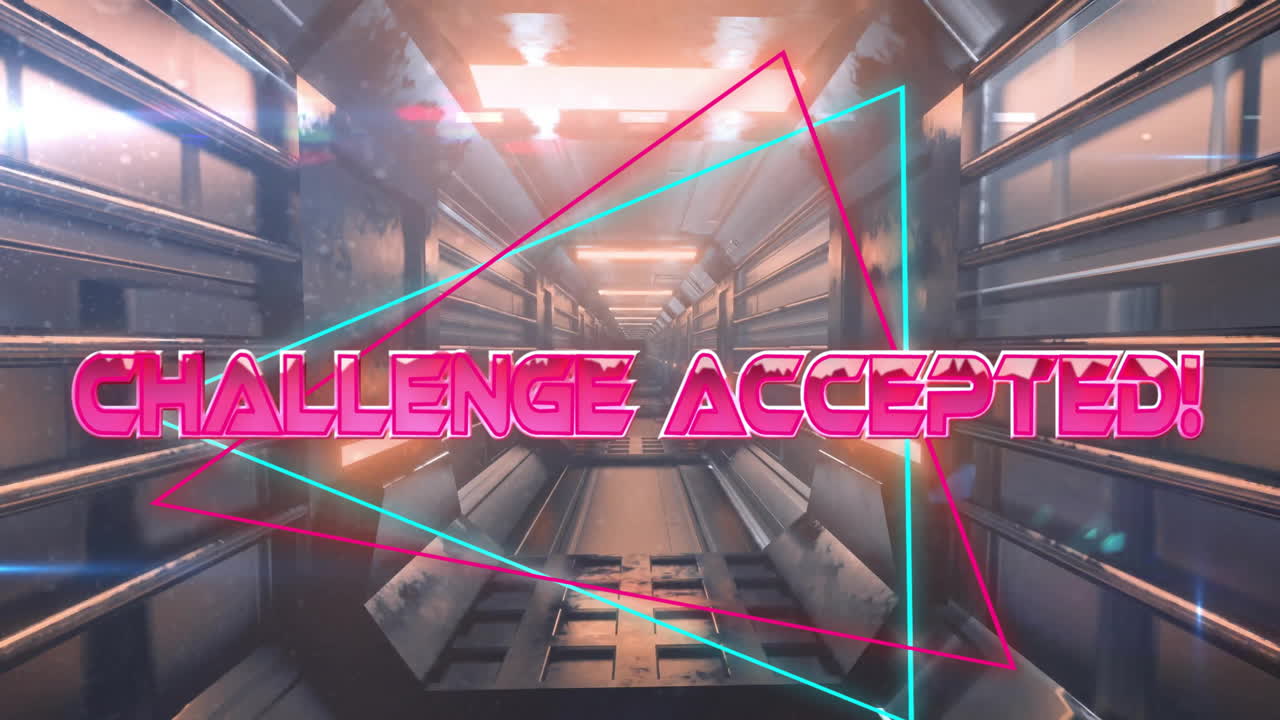 네온 배경 위에 도전 받아들여진 텍스트의 애니메이션