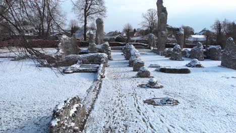 aerial - thetford priory, english heritage, thetford, england, wide low shot