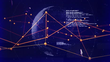 global network connections and data processing animation over digital globe