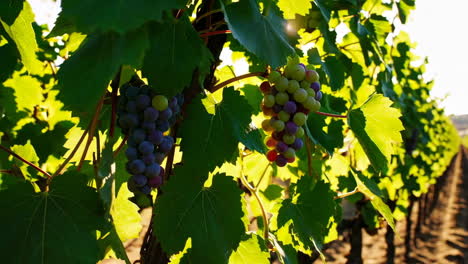 grapes in a vineyard at sunset