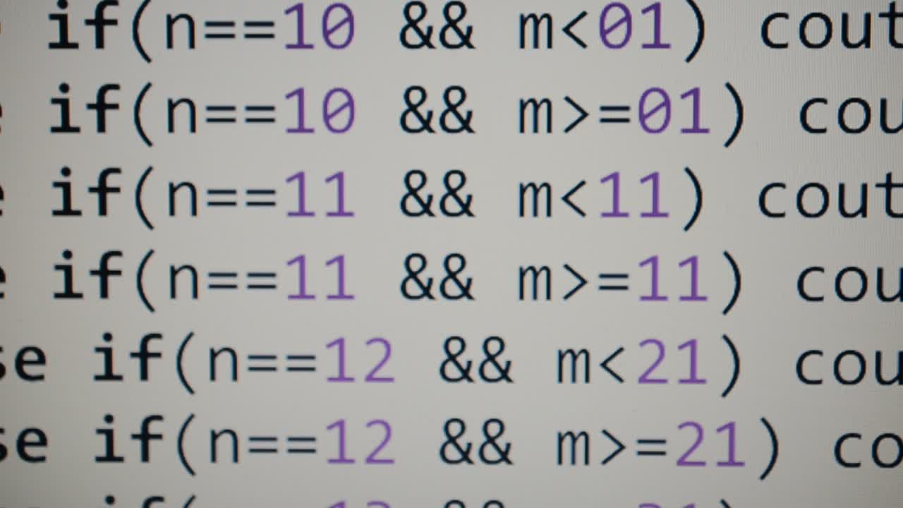 Source code on the monitor screen. Source code