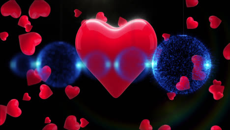 animation of christmas decoration over red hearts