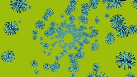 coronavirus tunnel animation of flight among many viral cells on a green background. (chroma key, hex #8ffe09).