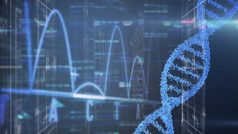 animation of dna strand spinning and scientific data processing